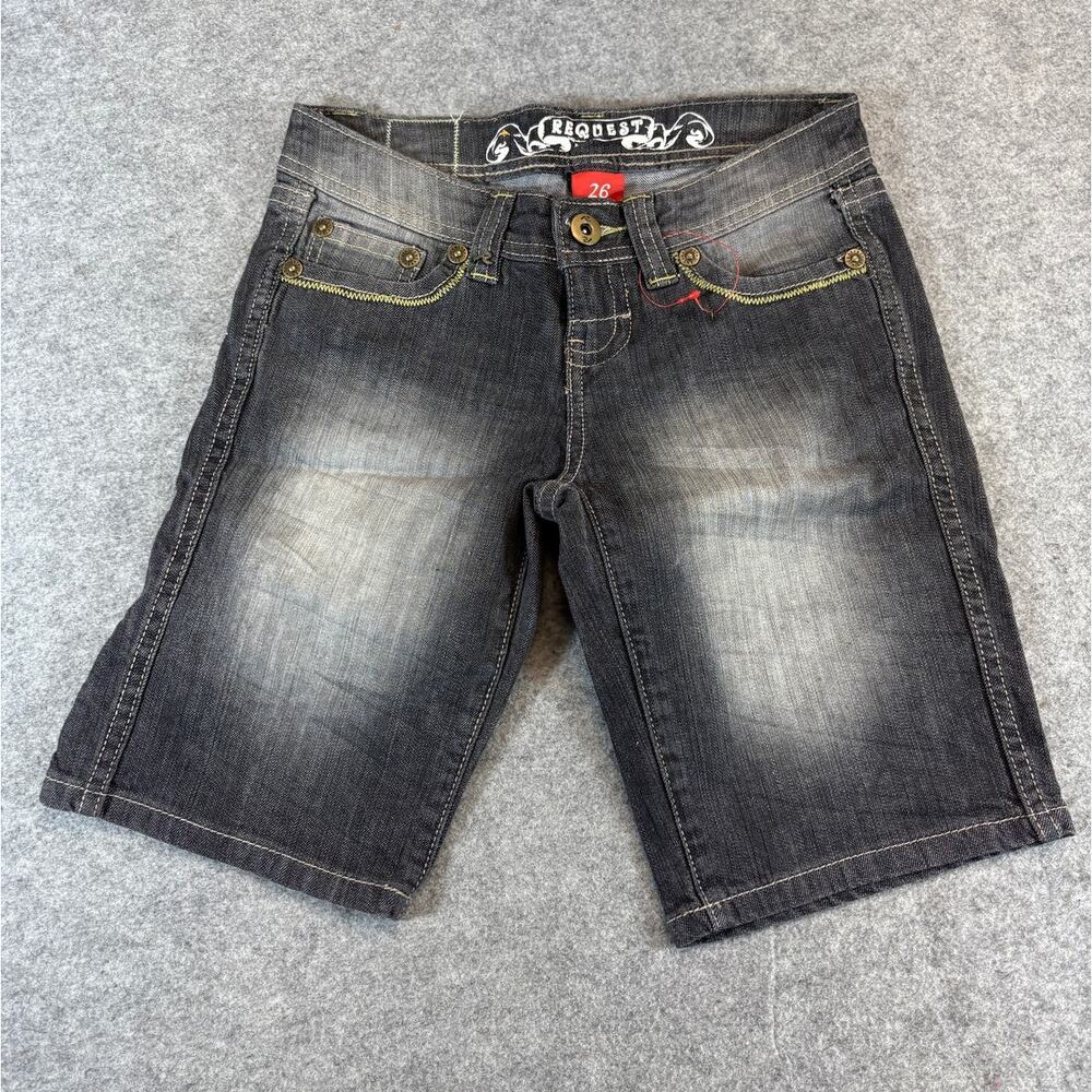 Request Bermuda Shorts Womens Size 26 Black Denim Stretch Hip Hop Grunge Y2K